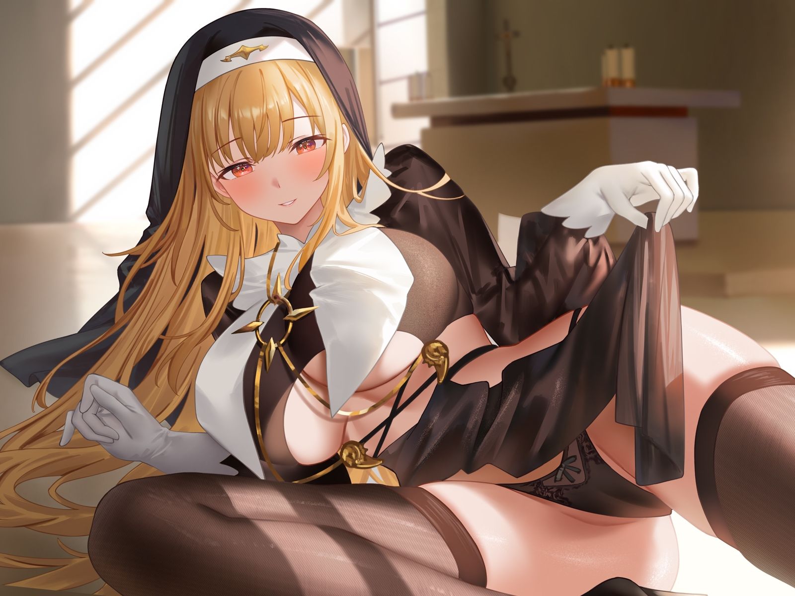 母性全開全肯定シスターの特別扱い（はーと）膝枕授乳＆おちんぽよしよし（はーと）礼拝堂で背徳立ちバック（はーと） サンプル4ページ目