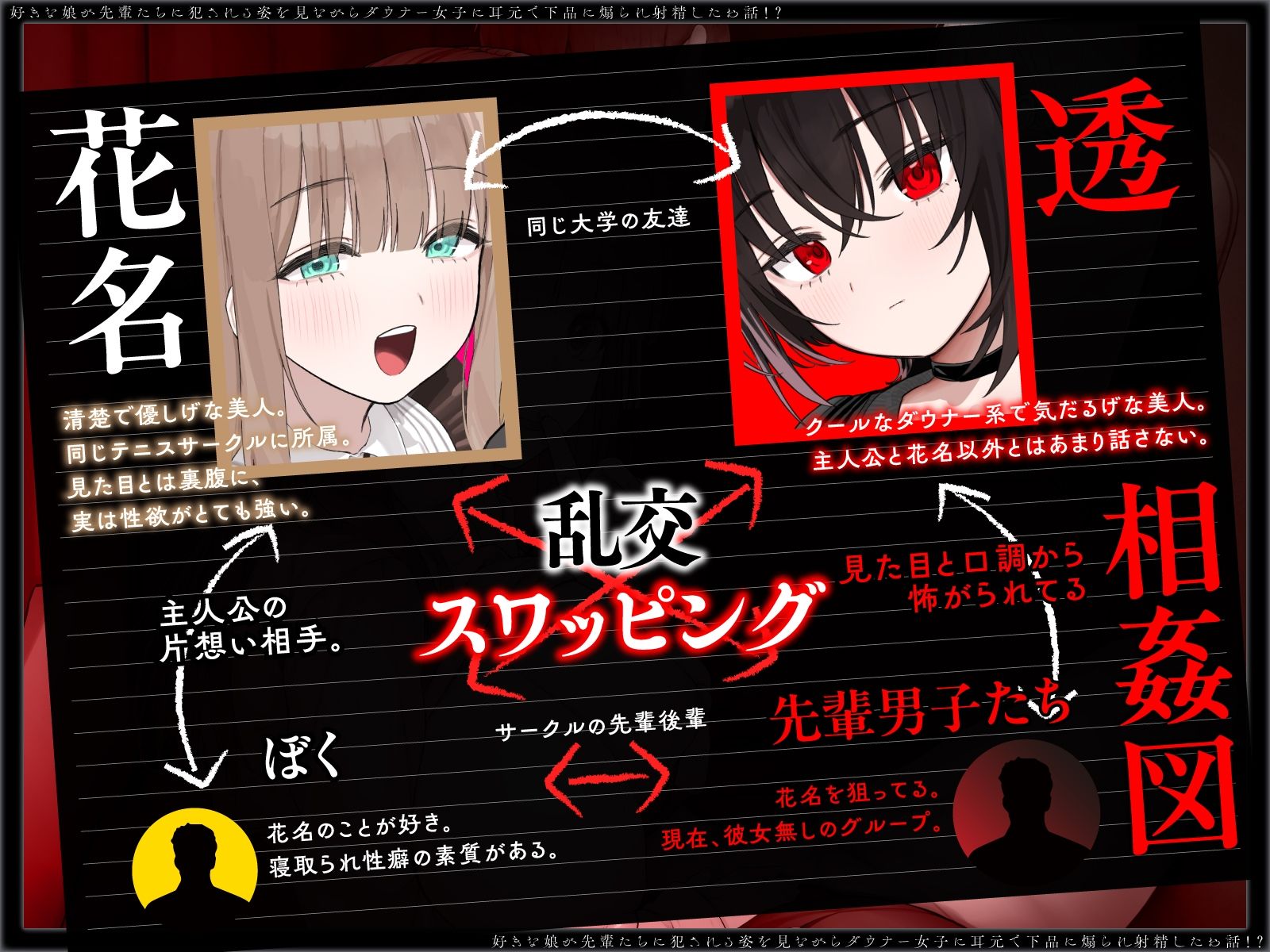 【NTRヤリサー合宿×スワップ】好きな娘が先輩たちに犯●れる姿を見ながらダウナー女子に耳元で下品に煽られ射精したお話！?【淫語(はーと)囁き(はーと)背徳感(はーと)】 サンプル4ページ目