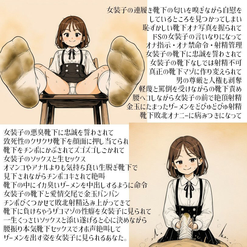 あなたは女装子の靴下でオナニーしちゃうザコオス君です。 サンプル1ページ目