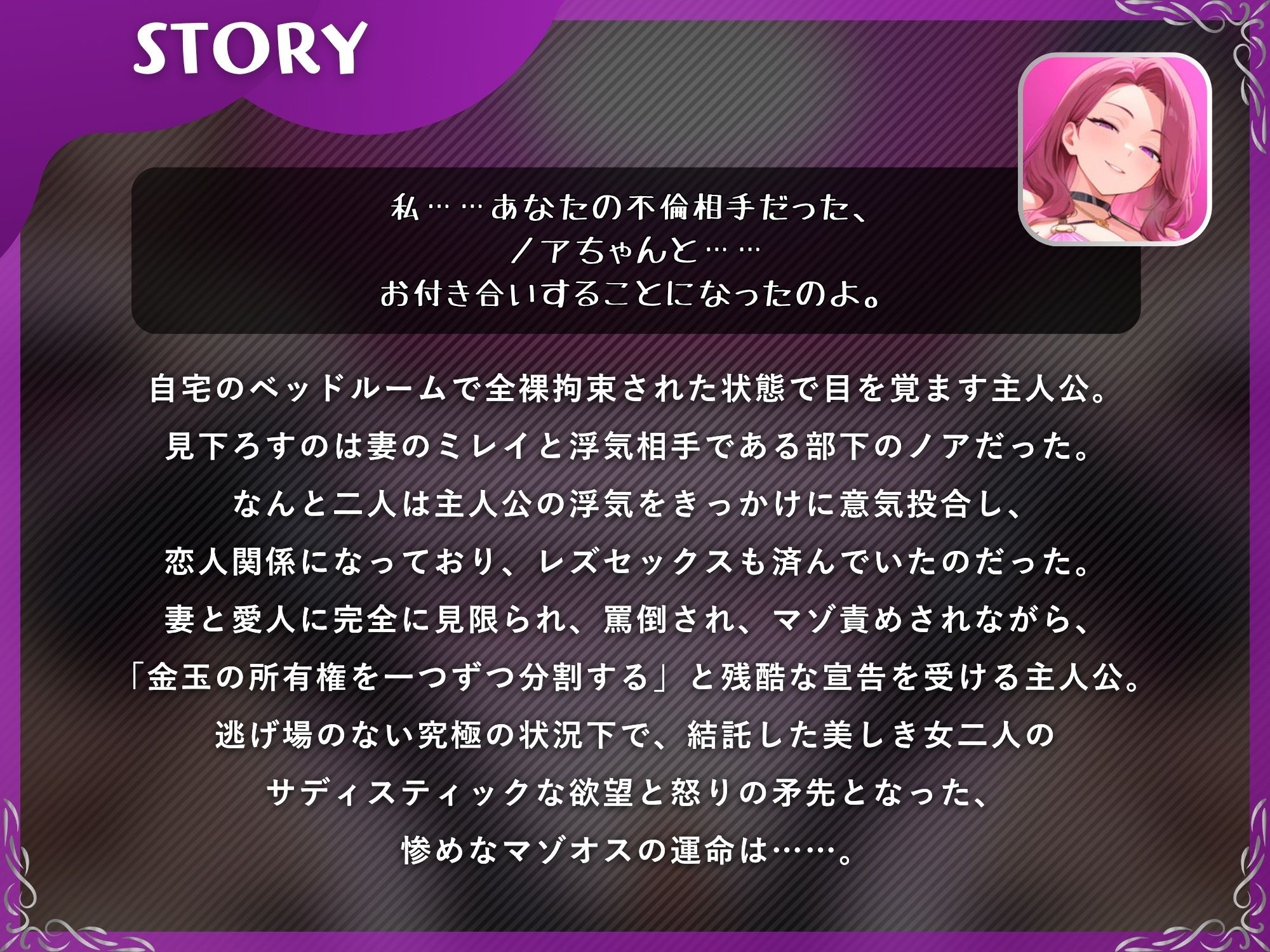 【寝取られ×百合】妻と愛人が百合NTRされて金玉を狙われるマゾオス【ドM向け/KU100】 サンプル1ページ目
