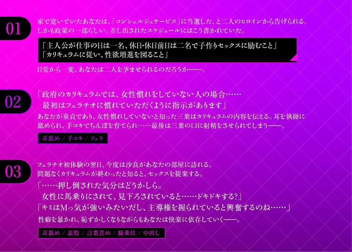 政府公認！無愛想タメ口ダウナー系と敬語クール系な童貞撲滅コンシェルジュによる童貞ちんぽ完全管理 サンプル2ページ目