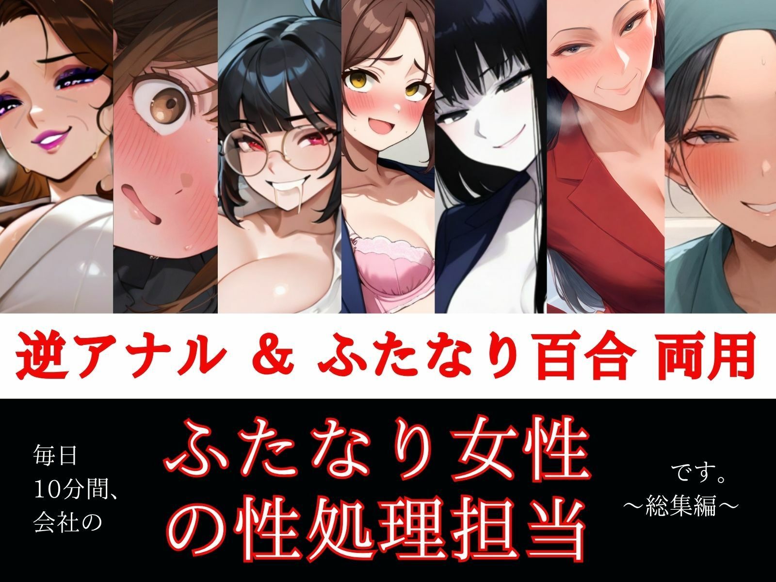 すぐ挿入7名出演/逆アナル＆ふたなり百合両用【毎日10分間、会社のふたなり女性の性処理担当です。〜総集編〜】 サンプル1ページ目