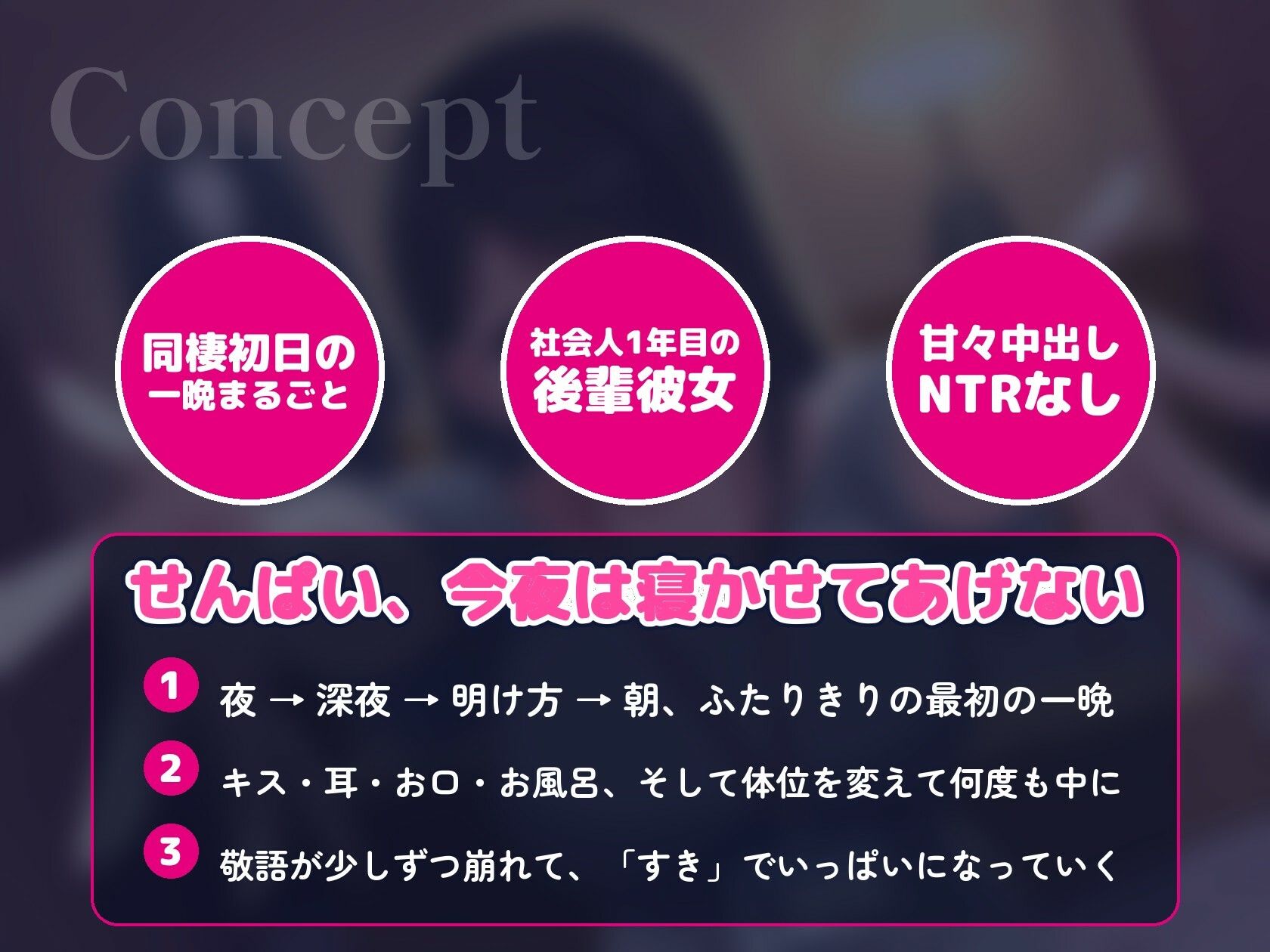 【64分・甘々中出し4回】同棲初日の夜、社会人1年目の後輩彼女が「せんぱい、今夜は寝かせてあげない」って朝まで何回もおねだりしてくる【恋人同士/ラブラブ/NTRなし】 サンプル1ページ目